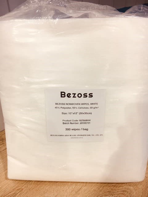 BZS68NW NONWOVEN WIPES WHITE 30X30 FLAT